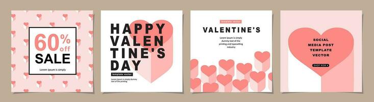 Happy Valentines Day square banner for social media posts, mobile apps, banners, digital marketing, sales promotion and website ads. Vector backgrounds, geometric style with hearts pattern.