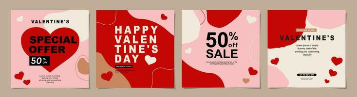 Happy Valentines Day square banner for social media posts, mobile apps, banners, digital marketing, sales promotion and website ads. Vector backgrounds, geometric style with hearts pattern.