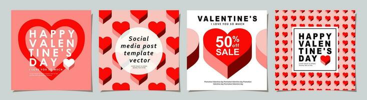 Happy Valentines Day square banner for social media posts, mobile apps, banners, digital marketing, sales promotion and website ads. Vector backgrounds, geometric style with hearts pattern.