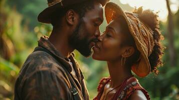 AI generated Young African American couple is having romantic moments photo