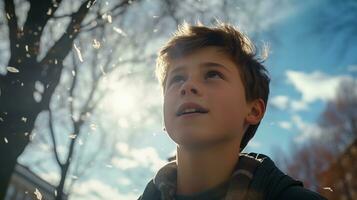 AI generated Close-up photo of little adolescent boy. Generative AI