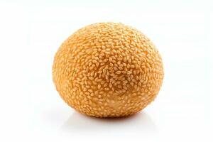 AI generated Close-up image of a sesame seed ball or onde onde, isolated on a white background. Traditional Indonesian food. Perfect for food and snack content. photo