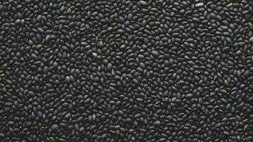 AI generated Top view of Black sesame seeds. Background texture of raw Black sesame seeds. Superfood. Copy space. Banner. Perfect for culinary and food concepts. photo