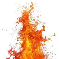 AI generated Bright orange and yellow fire flame, sharply contrasted against white - a symbol of power, heat, and natural energy, ideal for abstract and environmental themes photo