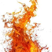 AI generated Bright orange and yellow fire flame, sharply contrasted against white - a symbol of power, heat, and natural energy, ideal for abstract and environmental themes photo