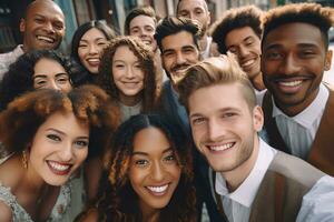 ai generado multi étnico diversidad personas a Boda foto