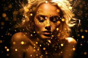 AI generated golden glitter lights around girl photo