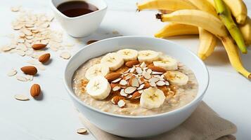 AI generated oat porridge with almonds peanut butter photo