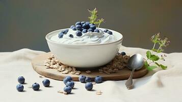 AI generated White yoghurt with blueberry photo