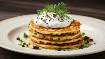 AI generated Quinoa pancakes with sour cream photo