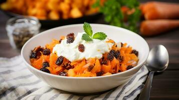 AI generated grated carrots with apple and yoghurt photo