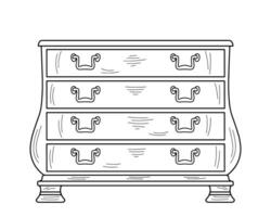 Sketch of a chest of drawers, dresser. Design piece of furniture for storage. Isolated vector