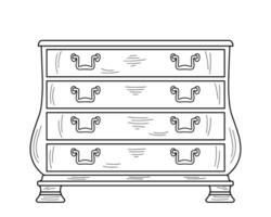 Sketch of a chest of drawers, dresser. Design piece of furniture for storage. Isolated vector