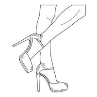 dibujo bosquejo contorno silueta de hembra piernas en un pose. Zapatos tacones de aguja, alto tacones vector