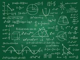 Math theory. Mathematics calculus on class chalkboard. Algebra and geometry science handwritten formulas vector education concept