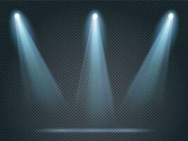 Floodlight shining with white light on corners and middle for stage, scene or podium. Illumination from projector vector