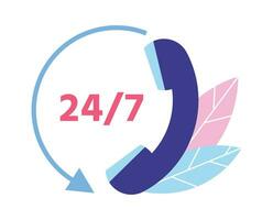 Customer support. 24 7 technical support. Phone call symbol for clients consultation. Personal assistance vector