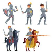 Medieval khight holding sword, royal knight with lance on horseback vector