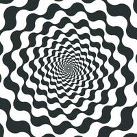 Abstract swirled silhouette. Swirl circle creating illusion, deceptive motion. Black, white spin for hypnosis vector