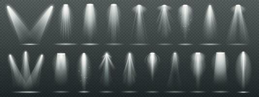 Floodlight or spotlight for stage, scene or podium. White lightning collection set on transparent background vector