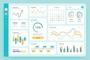 Dashboard UI. Simple data software, chart and HUD diagrams, admin panels. Modern financial application interface template vector infographic