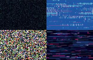 Futuristic neon glitch seamless pattern. TV pixel noise on television screen. Distorted signal collection vector