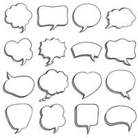 Sketch speech bubble. Empty comic speech bubbles different shapes for message, dialog balloons and cloud, outline doodle style vector set