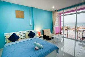 Bed room of colorful interior photo