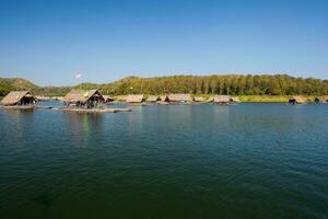 Raft of wooden in dam photo