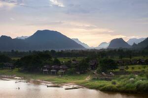 Landscape view of mountain with foggy under clear sky photo