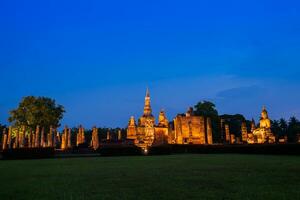 Thai stone castle a historical park at night time photo
