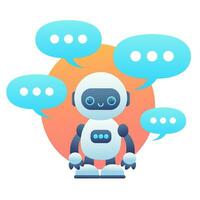 chatbot concepto. ai robot asistente, en línea cliente apoyo. plano dibujos animados estilo. vector ilustración