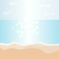 Vector illustration of the beach in the daytime. Summer time. Seascape. summer background with sun rays and blurred bokeh.