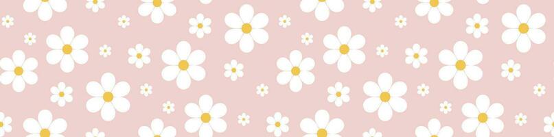 Seamless pattern with chamomile flowers on pink background. Vector. vector