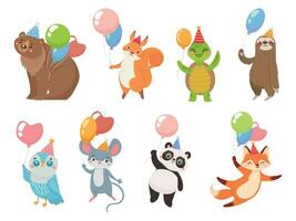 animales con globos, saludo fiesta celebracion cumpleaños vector