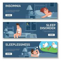 Insomnia, sleep disorder isolated banner of set vector