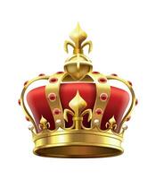 Golden royal crown with jewels. Heraldic elements, monarchic symbol for king. Monarchy accessory with red stones vector