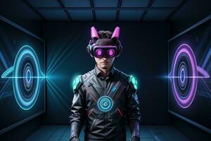 AI generated man with augment reality headset, digital art illustration, Generative AI photo