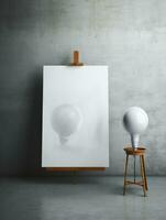 AI generated White canvas for mockup with blurred brick wall room interior photo