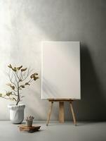 AI generated White canvas for mockup with blurred brick wall room interior photo