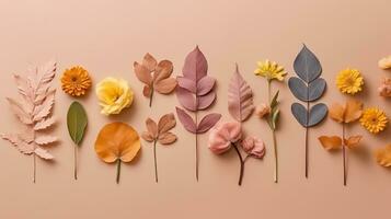 AI generated yellow pink soft color autumn flower blurred background photo