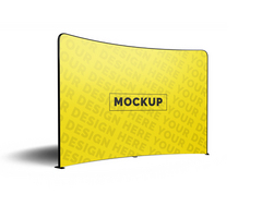 a yellow display stand mockup, wall press mockup psd