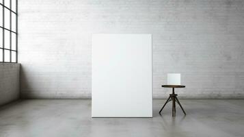 AI generated White canvas for mockup with blurred brick wall room interior photo