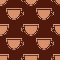 Seamless pattern with coffee on brown background vector