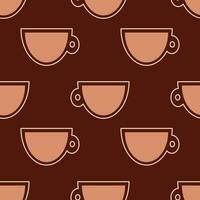 Seamless pattern with coffee on brown background vector