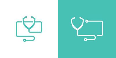 logo design monitor and stethoscope icon vector minimalist