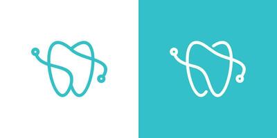 logo design combination of tooth shape with stethoscope. minimalist line, icon, vector, symbol. vector