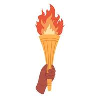 Burning torch with flame in hand. Symbol of competition victory, champion vector