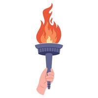 Burning torch with flame in hand. Symbol of competition victory, champion vector