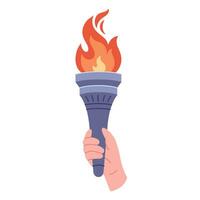 Burning torch with flame in hand. Symbol of competition victory, champion vector